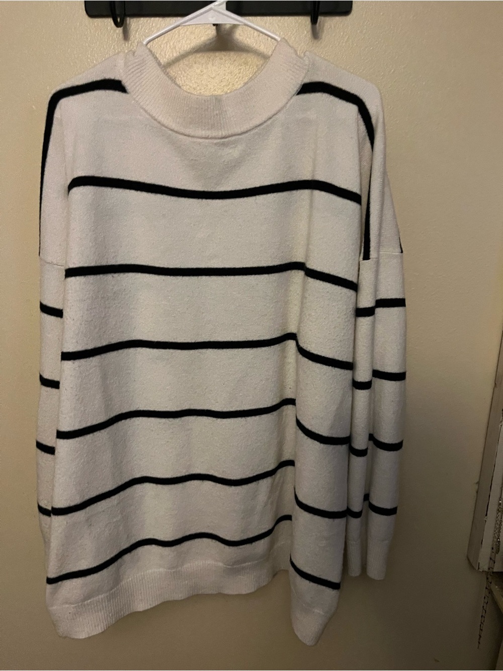 a new day White Crewneck Sweater with Black Stripes